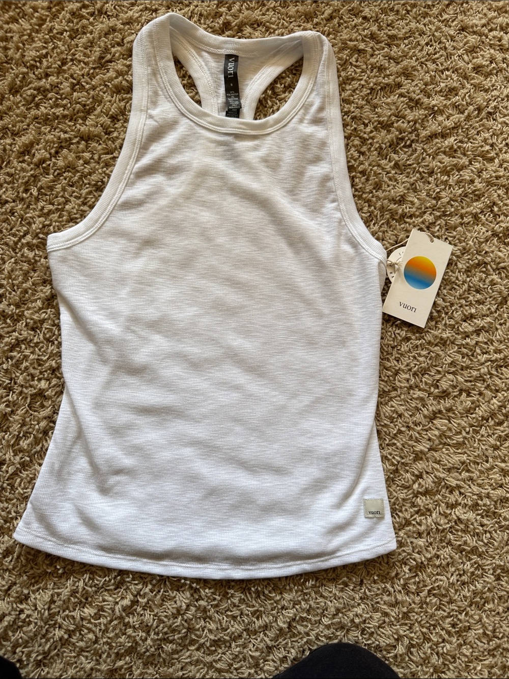 Vuori Sunrise High Neck Tank White Ribbed Racerback Tank S